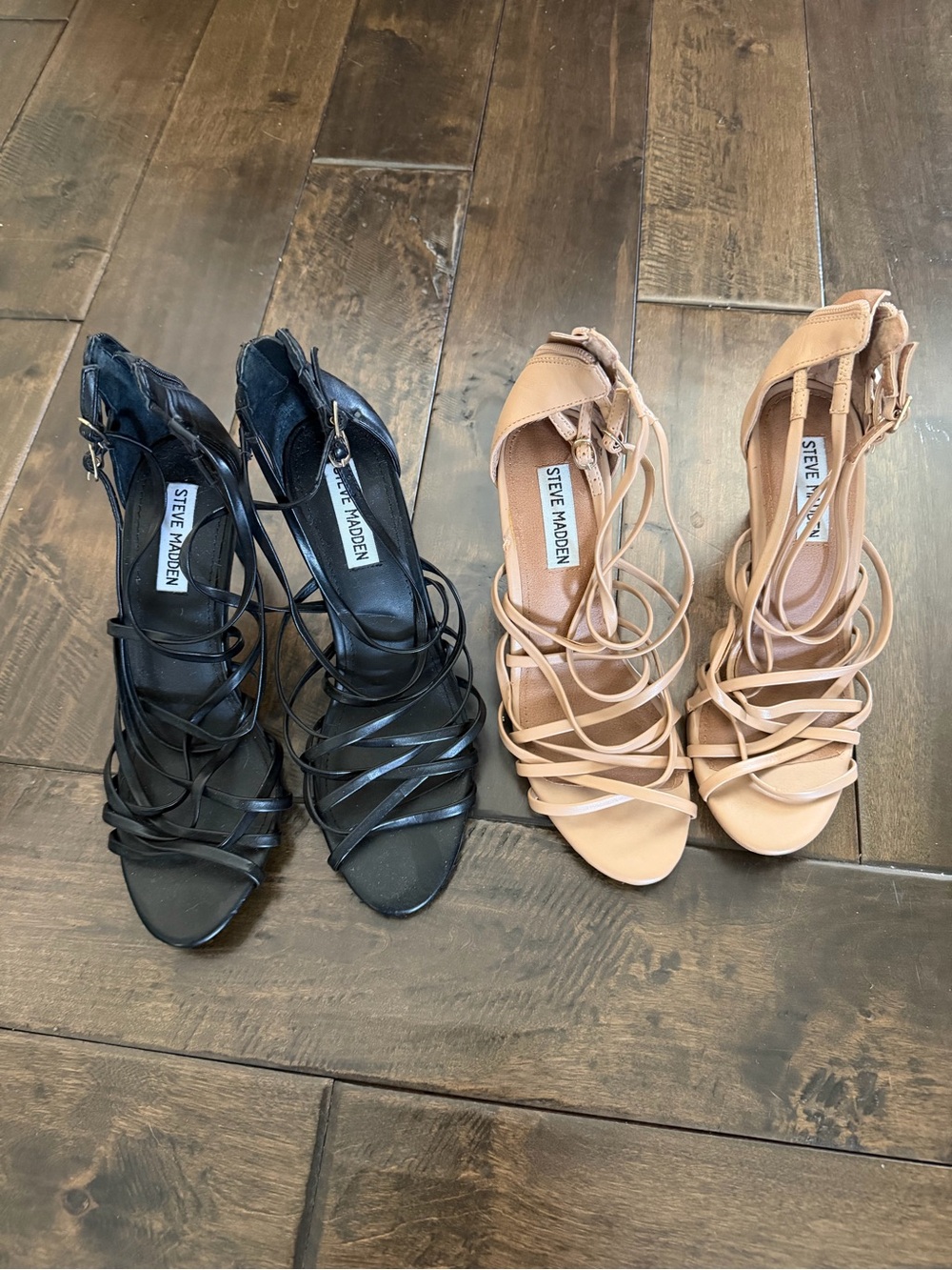 Steve Madden Strappy High Heel Sandals in Black and Nude